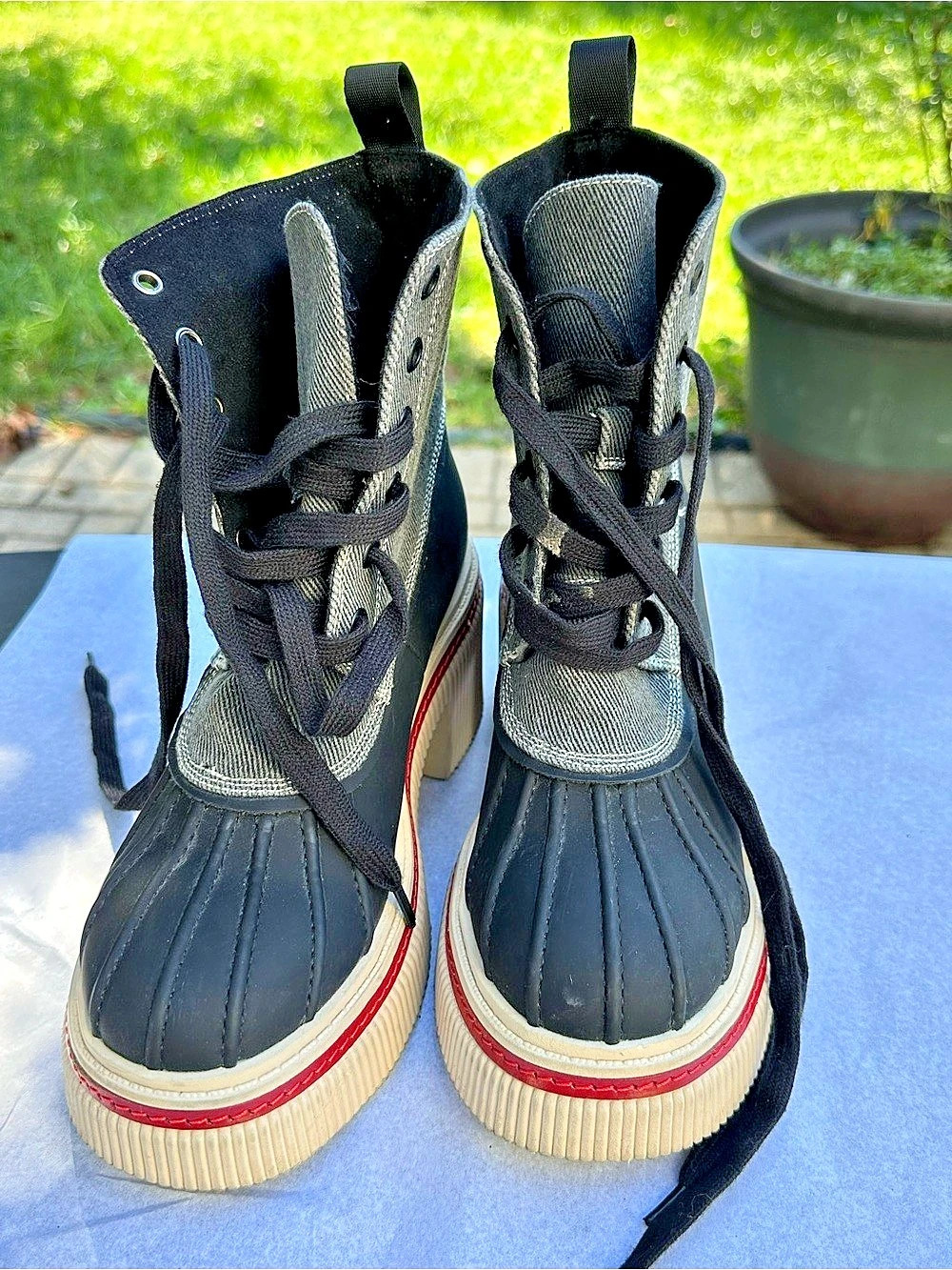 Aerosoles Black & Red Lug Sole Boots
